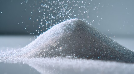 Fine Glitter Sand Pouring Onto Mounded Pile Sparkly Iridescent Particles Soft Light