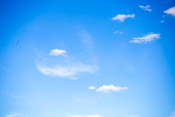 Sky blue background.Landscape white cloud with abstract texture,Panorama nature summer design. Spring blue sky, clouds with light sun for holiday banner.Winter beauty gradient blue sky for environment