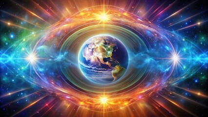Fototapeta premium Cosmic Eye A Celestial Tapestry Unveiling the Earth's Radiant Core Within a Universe of Infinite Brilliance and Energetic Whirlpools
