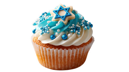 Hanukkah Cupcake with Blue Star of David Decoration Isolated on White Background