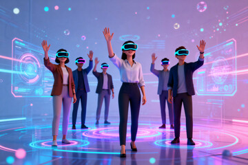 Business Team Engaged in VR Collaboration Experience