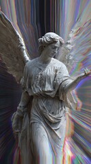 Fototapeta premium Statue of an angel with wings in a dark setting during daylight hours