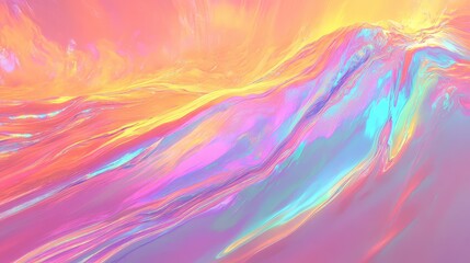 Abstract liquid art creating a dynamic and visually stunning backdrop, generating intricate patterns and vibrant iridescent waves in a beautiful gradient of pink, purple, blue, and orange colors