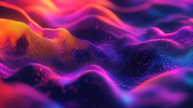 Abstract background showing flowing digital waves with bright neon colors and dotted textures creating a dynamic, futuristic, and technological concept - Powered by Adobe