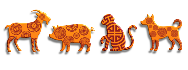Chinese Zodiac Animals Pig Monkey Dog Serpent