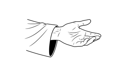 Fototapeta premium Vector illustration of an outstretched human hand offering help and compassion, biblical and spiritual concept, simple robe sleeve, soft lines, minimal shading
