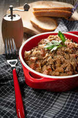 Bigos - sauerkraut stewed with meat, dried mushrooms and sausage.