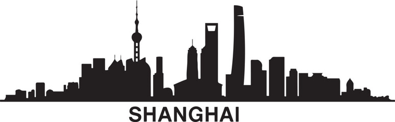 Fototapeta premium Panoramic View of Downtown Shanghai Skyline. Shanghai city. design Vector black silhouette