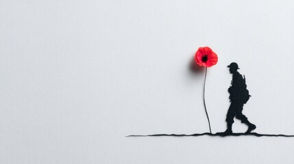 Remembrance Day Poppy with Soldier Silhouette Minimal Memorial Concept