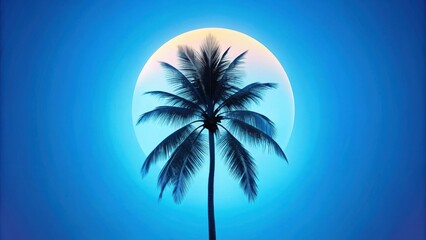 Obraz premium Serene Tropical Nightscape A Silhouette of a Palm Tree Against a Glowing Celestial Orb