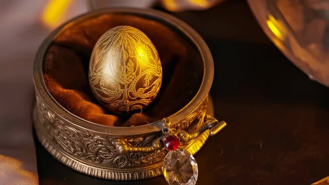 Gilded Filigree Egg on Velvet Cushion