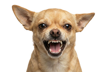 Obraz premium Angry Chihuahua dog baring teeth isolated on white background