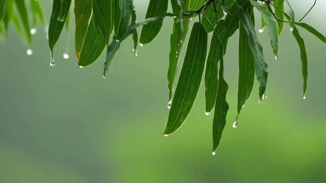Sandalwood Leaves with Raindrop Macro