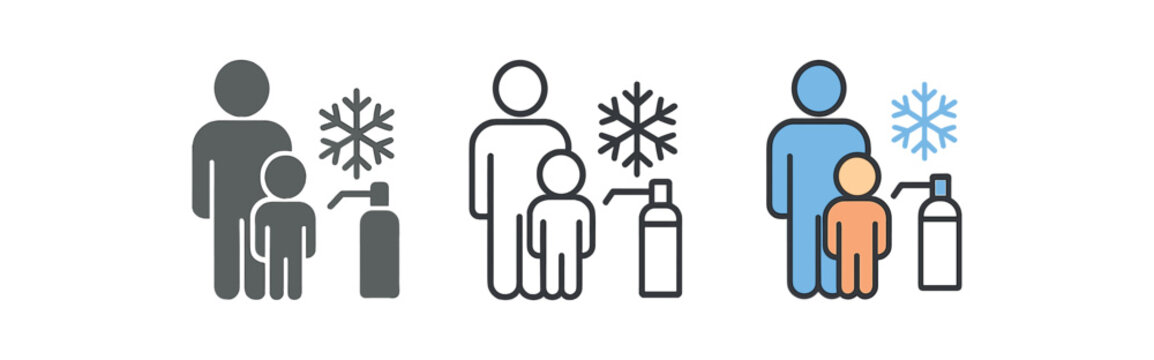 cryosurgery pediatric patient outline with parent figure and cold symbol