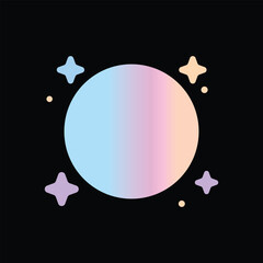 Stylized Pastel Planet Icon with Gradient Fill and Star Accents on Black Background