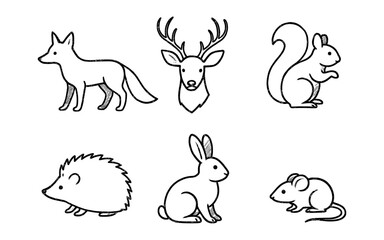 Fototapeta premium Collection of cute hand-drawn forest animals in a simple line art style