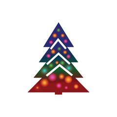  Stylized Christmas Tree Icon with Gradient Segments and Multicolor Ornaments on White Background