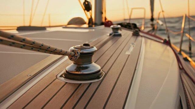 Sailboat Deck At Sunset Closeup