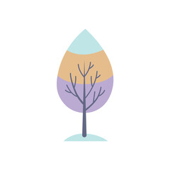  Stylized Tree Icon with Pastel Teardrop Canopy and Dark Purple Trunk on Light Background