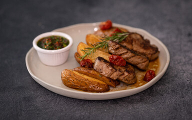 Roasted Potatoes Served with Savory Meat Rolls
