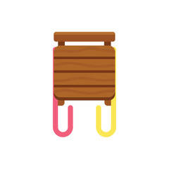 Stylized Wooden Sled Icon with Pink and Yellow Curved Runners on Light Background