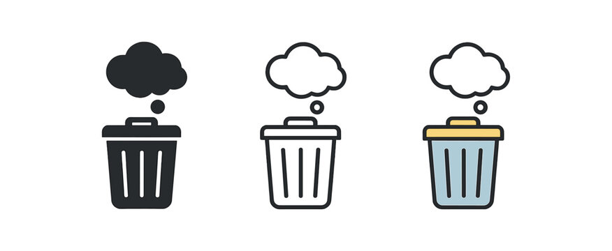 mental decluttering trash bin with small thought cloud above
