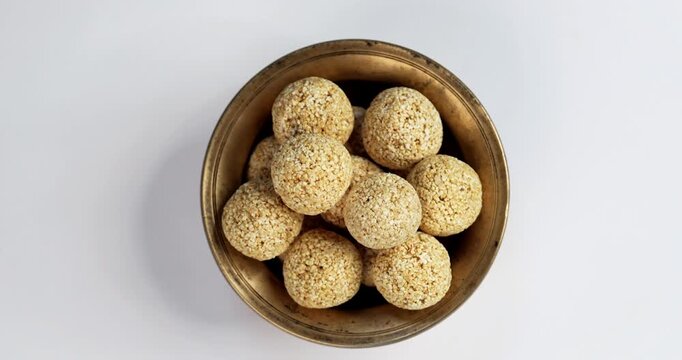 Amaranth Laddu or Rajgira Laddoo Made from Royal Grain Cholai, Traditional Indian Spherical Sweet Balls