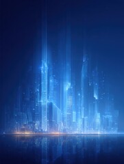 Futuristic Skyline of an Imaginary City in a Modern Blue Gradient Under a Clear Night Sky
