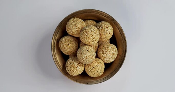 Amaranth Laddu or Rajgira Laddoo Made from Royal Grain Cholai, Traditional Indian Spherical Sweet Balls