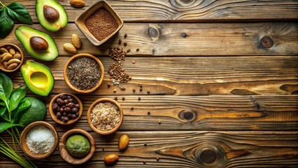 Healthy Eating  A Bountiful Arrangement of Nutritious Foods on Rustic Wooden Surface