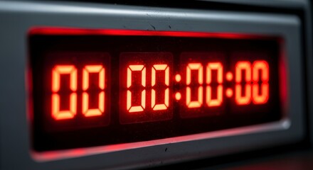 Digital Timer Display Showing Zeroes with Red LED Numbers