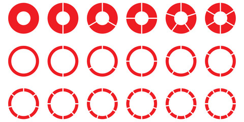 Circle divides on 1 to 9 equal parts. Wheel round diagram part symbol. Infographic element round shape, Circle semicircle quarter shapes. Black segmented circle set.