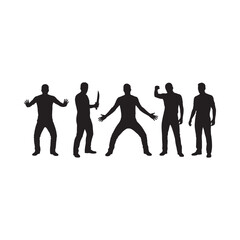 Fototapeta premium Silhouettes of five men in various dynamic poses showcasing human form