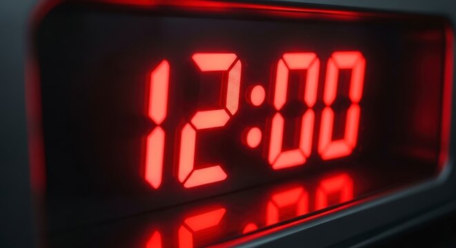 Red Digital Clock Display Showing 12:00 at Night