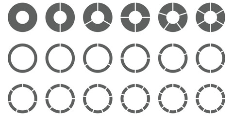 Circle divides on 1 to 9 equal parts. Wheel round diagram part symbol. Infographic element round shape, Circle semicircle quarter shapes. Black segmented circle set.