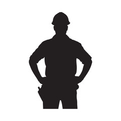 Silhouette of a construction worker standing with hands on hips a stark image