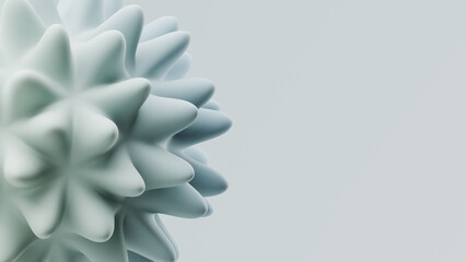 3d rendering of a spherical object with sharp features on a light background with copy space