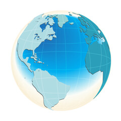 World globes maps  Europe, Asia, North and South America, Oceania, Africa globe maps. Earth globe icons isolated on blue background. Vector illustration.