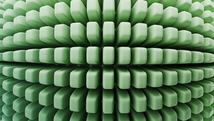 3d rendering of stacked green shapes arranged in a circular pattern creating a textured surface