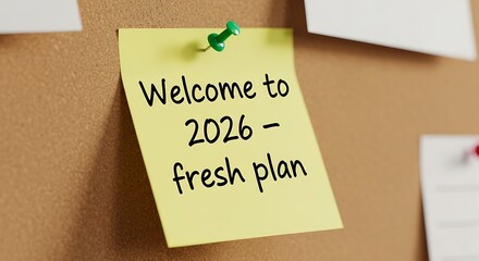 A yellow sticky note with welcome to 2026 fresh plan text