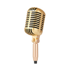Fototapeta premium Vintage Gold Retro Microphone on White Background png design element with transparency