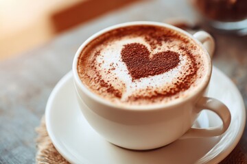 Obraz premium Latte with heart-shaped foam art in a cozy cafe