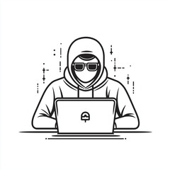 Black vector line icon representing a hacker attempt, designed in a minimalist flat style with thin, clean lines. Pure black outline with no color, shading, or gradients, centered composition on a whi