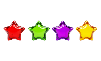 Four colorful stars isolated on transparent background