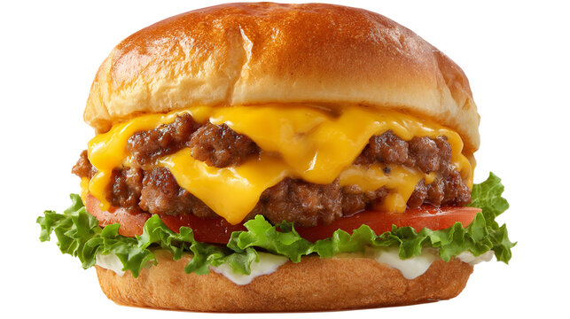 Double Cheese Smash Burger Isolated on Transparent Background