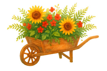 wheelbarrow with sunflowers