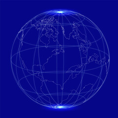 World globes maps  Europe, Asia, North and South America, Oceania, Africa globe maps. Earth globe icons isolated on blue background. Vector illustration.