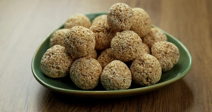 Amaranth Laddu or Rajgira Laddoo Made from Royal Grain Cholai, Traditional Indian Spherical Sweet Balls