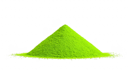 Bright green powder, isolated on transparency background, forms neat mound with fine texture, suitable for food, art, or industrial use, evoking freshness and creativity