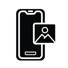 Smartphone with image gallery icon, mobile photo upload concept, vector illustration